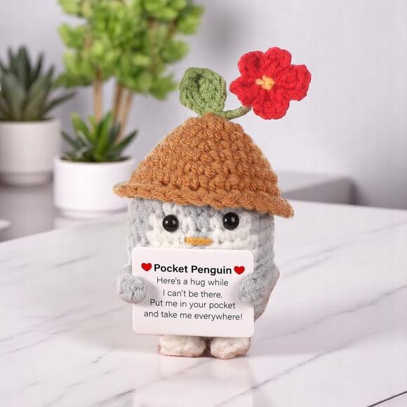 Pocket Penguin Plush with Flower Hat Motivational Message Spring Cottagecore - Picture 9 of 16